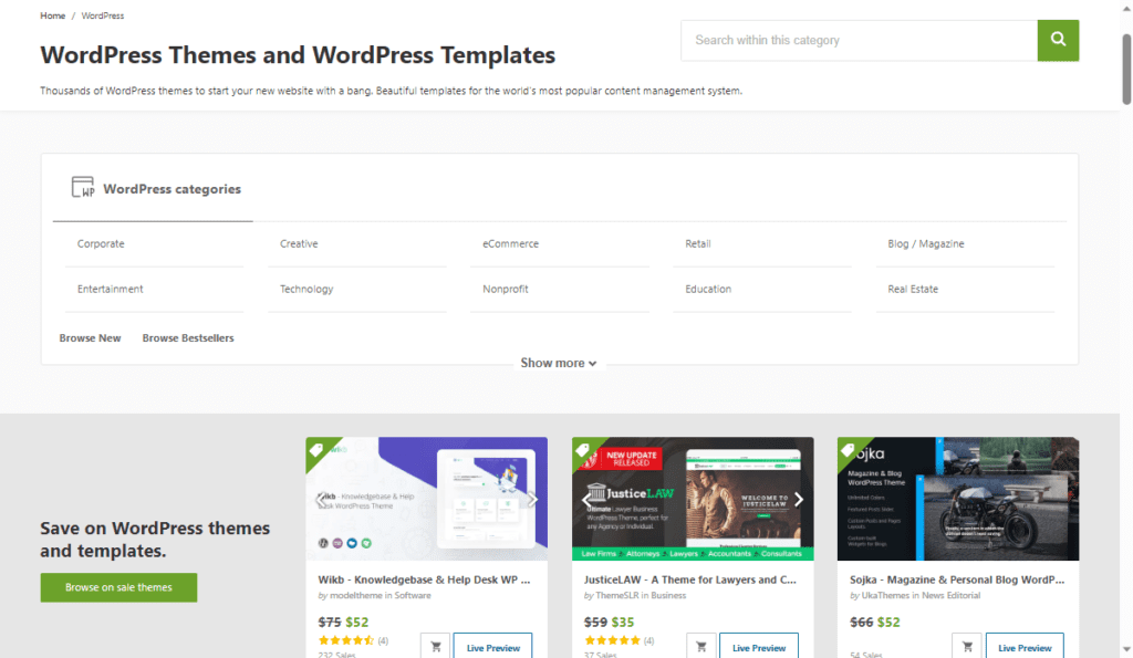 WordPress theme marketplace